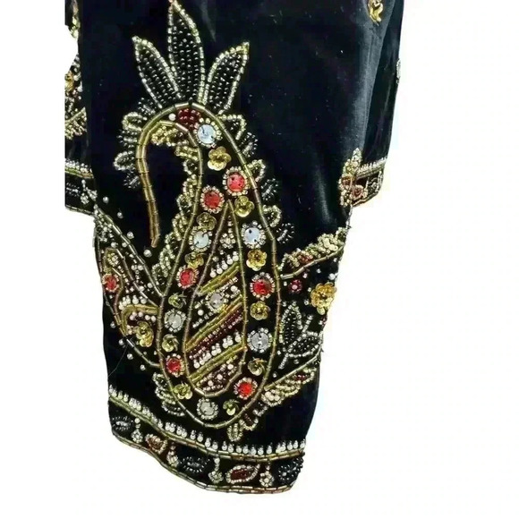 LESLIE FAY Black Velvet Evening Jacket with exquisite Beading and jewels  Size S - Picture 10 of 16